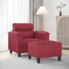 Sillón con taburete cuero sintético rojo tinto 60 cm