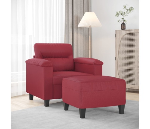 vidaXL Sillón con taburete cuero sintético rojo tinto 60 cm