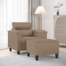 Sillón con taburete cuero sintético color capuchino 60 cm