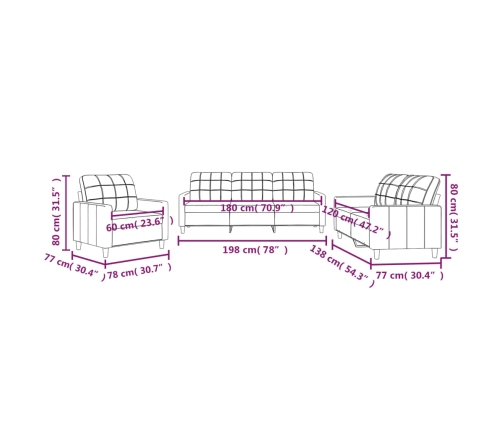 Juego de sofás con cojines 3 piezas tela marrón