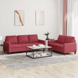 Juego de sofás con cojines 2 piezas cuero sintético rojo tinto