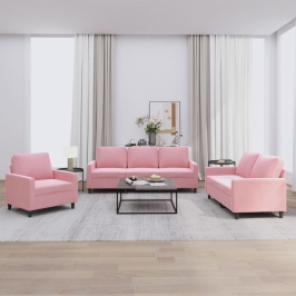 Juego de sofás con cojines 3 piezas terciopelo rosa