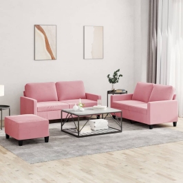 Juego de sofás con cojines 3 piezas terciopelo rosa