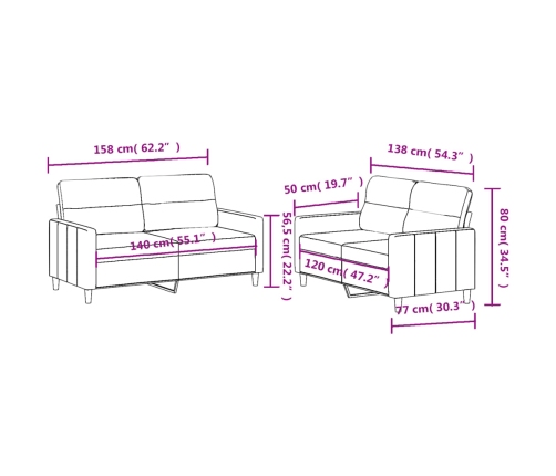 vidaXL Juego de sofás con cojines 2 piezas tela crema