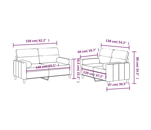 vidaXL Juego de sofás con cojines 2 piezas tela marrón