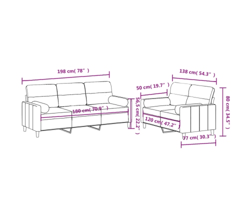 Juego de sofás con cojines 2 piezas tela marrón