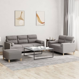 Juego de sofás con cojines 3 piezas tela gris taupe
