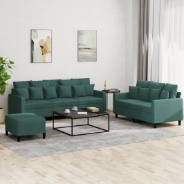 Juego de sofás con cojines 3 piezas terciopelo verde oscuro
