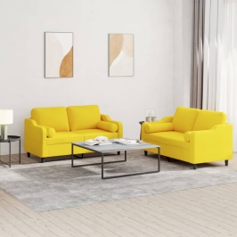 Juego de sofás con cojines 2 piezas tela amarillo claro