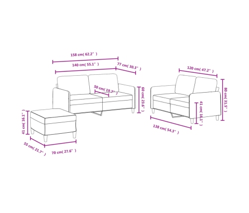 vidaXL Juego de sofás 3 piezas terciopelo marrón