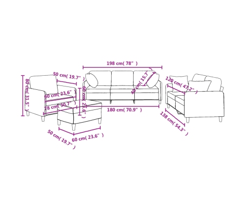 vidaXL Juego de sofás con cojines 4 piezas tela marrón