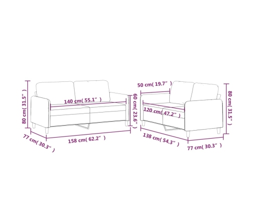 Juego de sofás con cojines 2 piezas tela marrón
