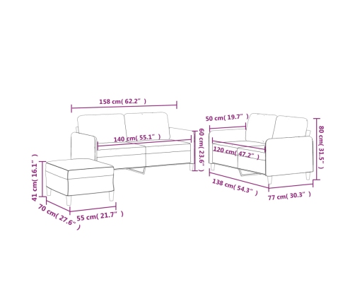 vidaXL Juego de sofás con cojines 3 piezas tela marrón