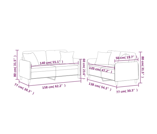 Juego de sofás con cojines 2 piezas tela marrón