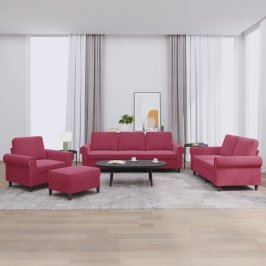 Juego de sofás con cojines 4 piezas terciopelo rojo tinto
