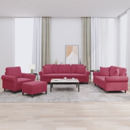 Juego de sofás con cojines 4 piezas terciopelo rojo tinto