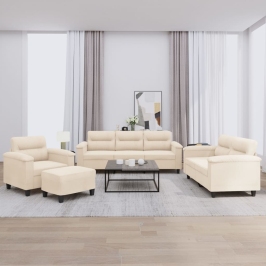 Juego de sofás con cojines 4 piezas tela microfibra beige