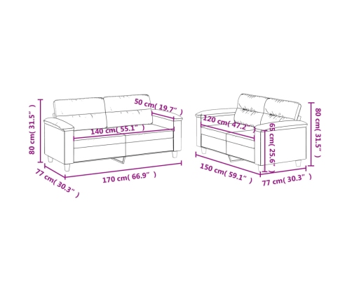 Juego de sofás con cojines 2 piezas tela microfibra beige