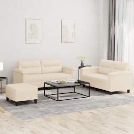 Juego de sofás con cojines 3 piezas tela microfibra beige