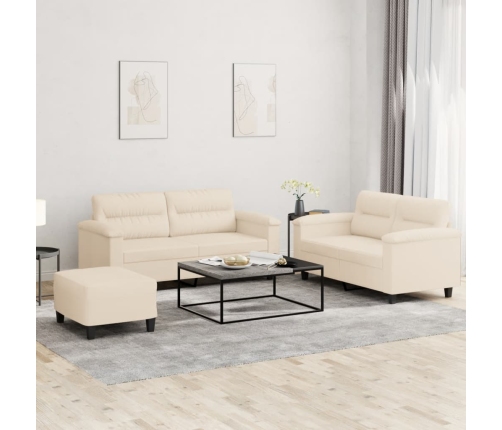 Juego de sofás con cojines 3 piezas tela microfibra beige