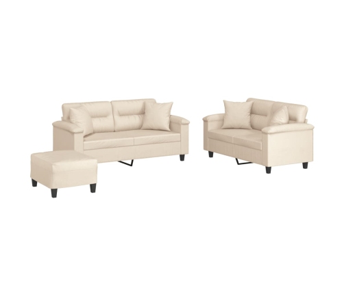 Juego de sofás con cojines 3 piezas tela microfibra beige