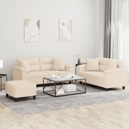 Juego de sofás con cojines 3 piezas tela microfibra beige