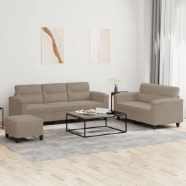 Juego de sofás con cojines 3 piezas tela microfibra gris taupe