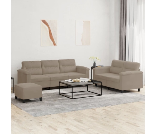 Juego de sofás con cojines 3 piezas tela microfibra gris taupe