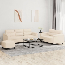 Juego de sofás con cojines 3 piezas tela microfibra beige