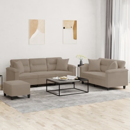 Juego de sofás con cojines 3 piezas tela microfibra gris taupe
