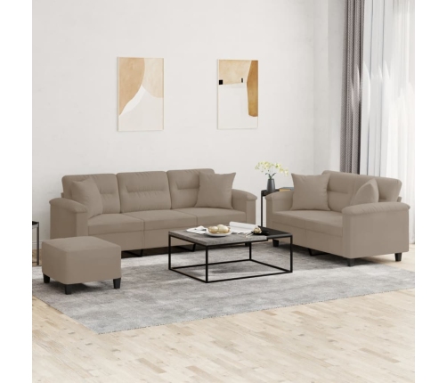 Juego de sofás con cojines 3 piezas tela microfibra gris taupe