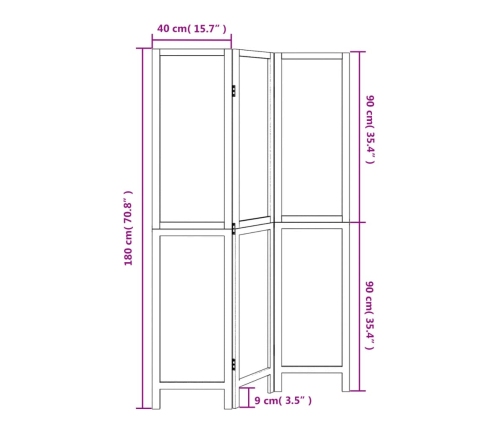 Biombo separador de 3 paneles madera maciza Paulownia blanco