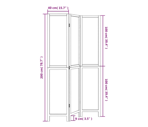 Biombo separador de 3 paneles madera maciza Paulownia blanco