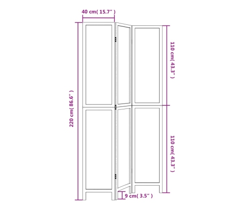 Biombo separador de 3 paneles madera maciza Paulownia blanco