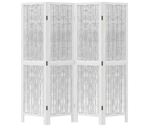 Biombo separador de 4 paneles madera maciza Paulownia blanco