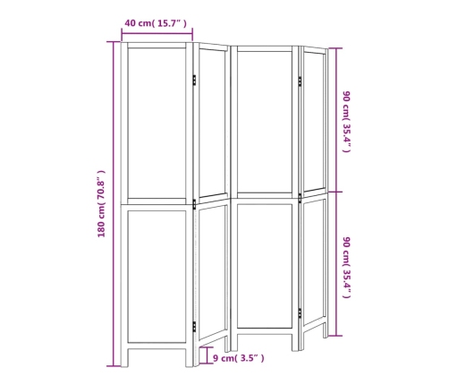 Biombo separador de 4 paneles madera maciza Paulownia blanco