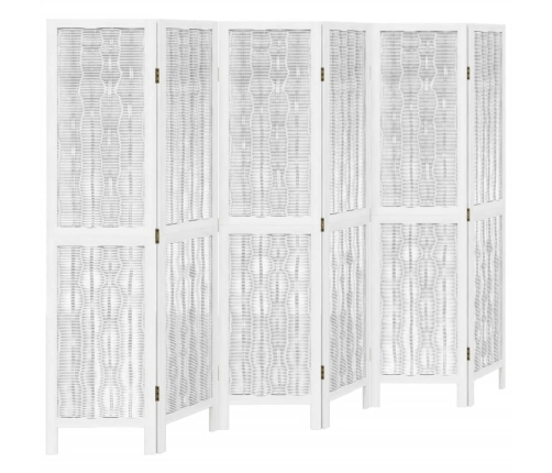 Biombo separador de 6 paneles madera maciza Paulownia blanco