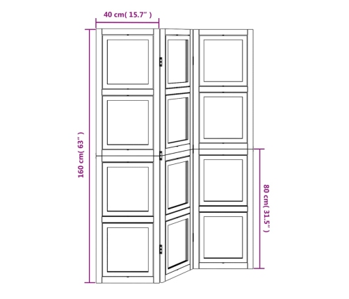 Biombo separador de 3 paneles madera maciza Paulownia blanco