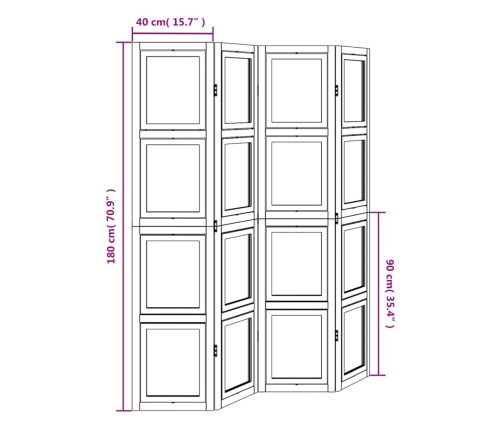 Biombo separador de 4 paneles madera maciza Paulownia blanco