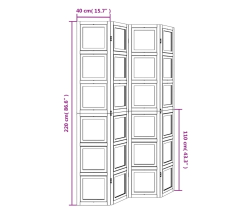 Biombo separador de 4 paneles madera maciza Paulownia blanco
