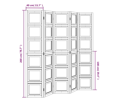 Biombo separador de 5 paneles madera maciza Paulownia blanco
