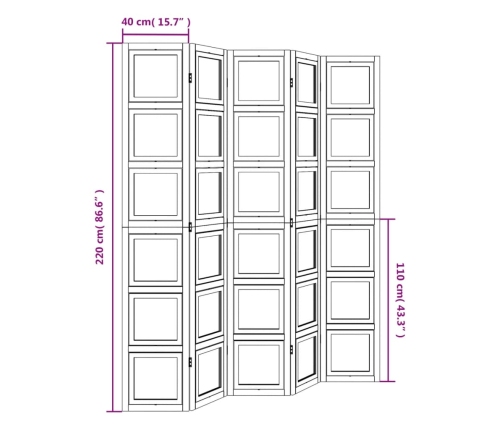 Biombo separador de 5 paneles madera maciza Paulownia blanco