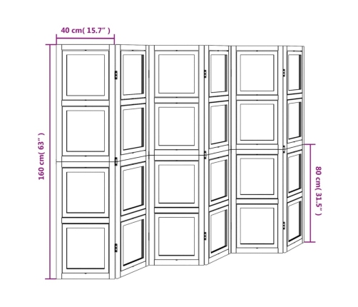 Biombo separador de 6 paneles madera maciza Paulownia blanco
