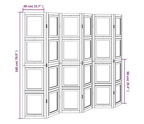 Biombo separador de 6 paneles madera maciza Paulownia blanco