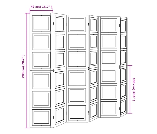 Biombo separador de 6 paneles madera maciza Paulownia blanco