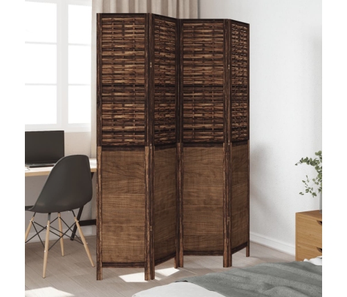 Biombo separador de 4 paneles madera paulownia marrón oscuro