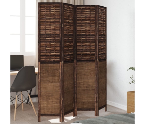 Biombo separador de 4 paneles madera paulownia marrón oscuro