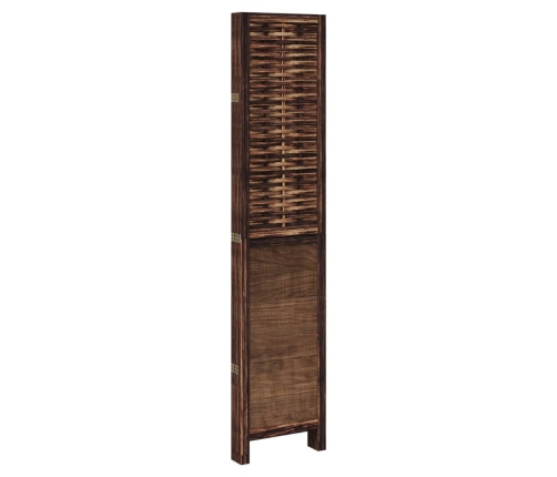 Biombo separador de 5 paneles madera paulownia marrón oscuro