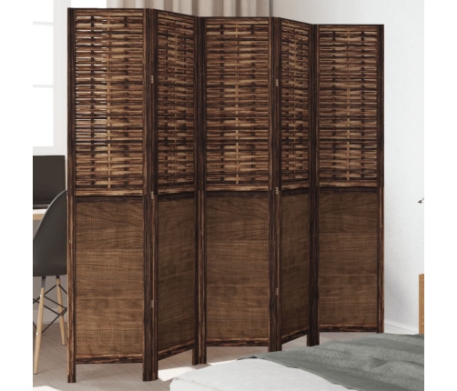 Biombo separador de 5 paneles madera paulownia marrón oscuro