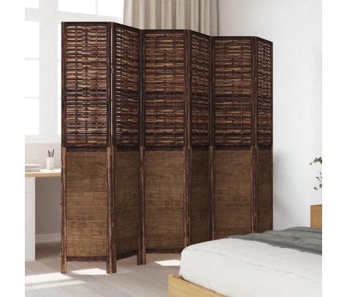 Biombo separador de 6 paneles madera paulownia marrón oscuro